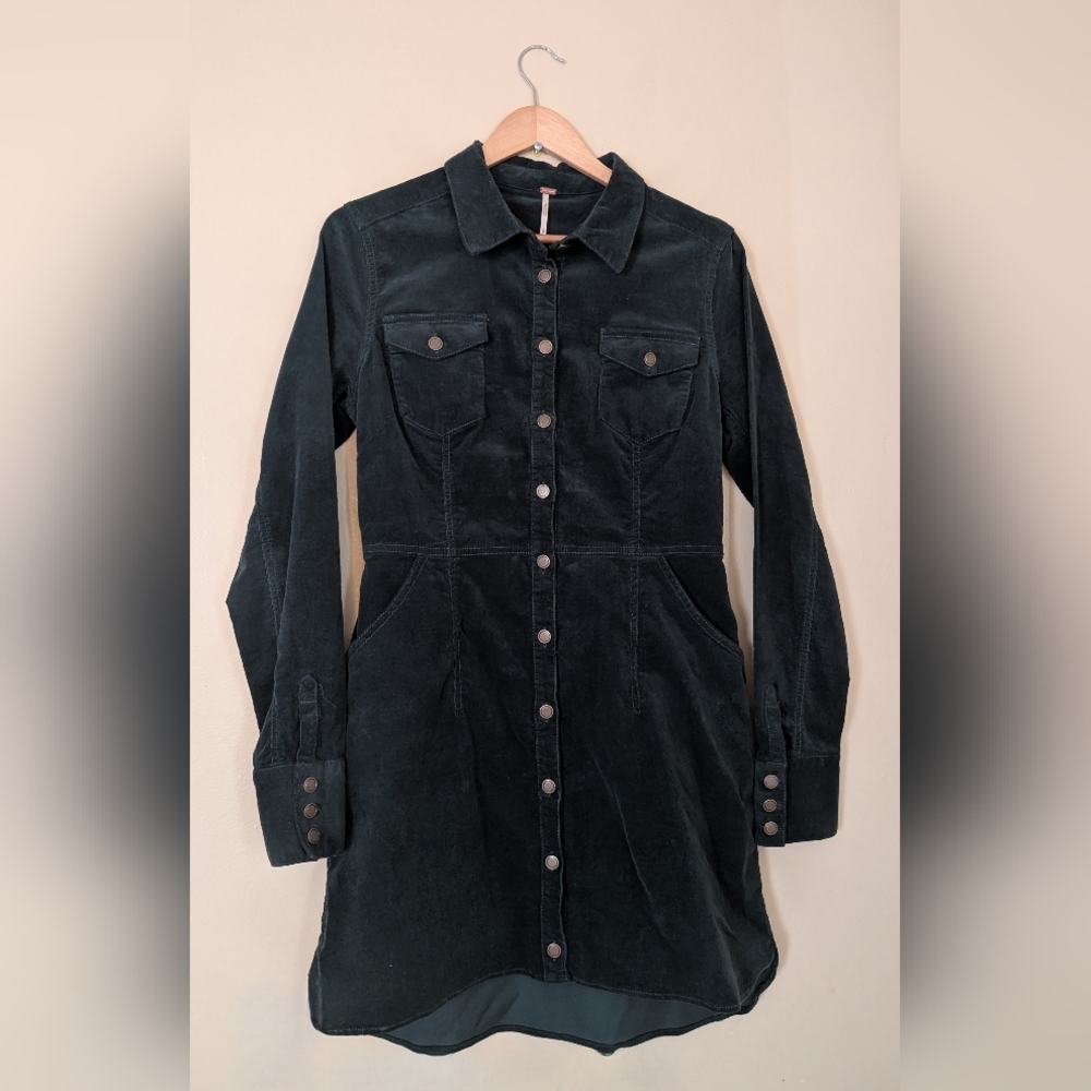 Free People Dynamite Cord shirt dress in pine